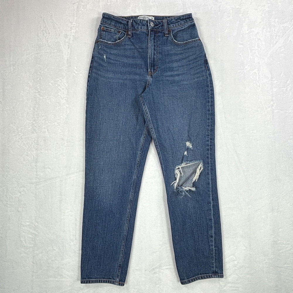 Abercrombie & Fitch Curve Love High Rise Mom Jeans Distressed Medium Wash 26/2